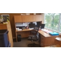 Sugar Maple L Suite Office Desk w/ Overhead Storage Cabinet